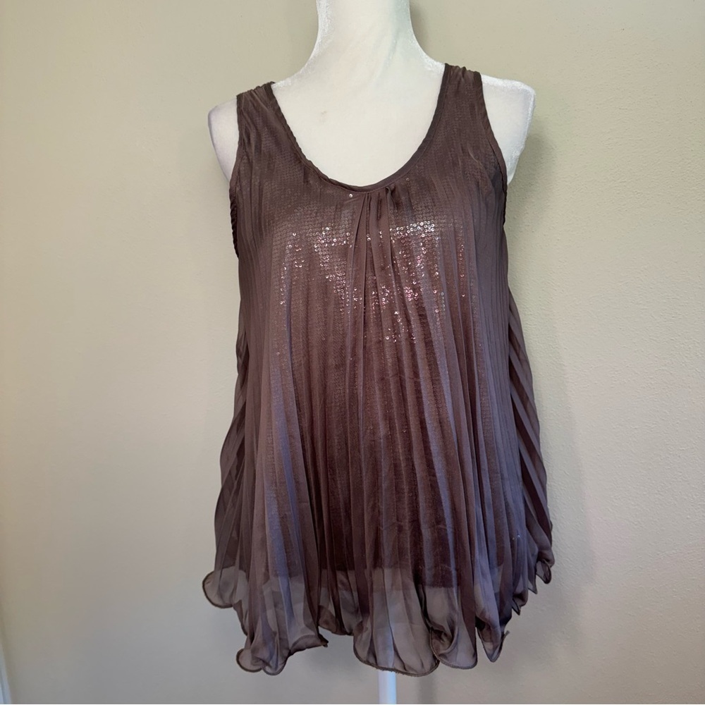 Ya Los Angeles Sleeveless Pleated Sheer Top with Sequin Lining